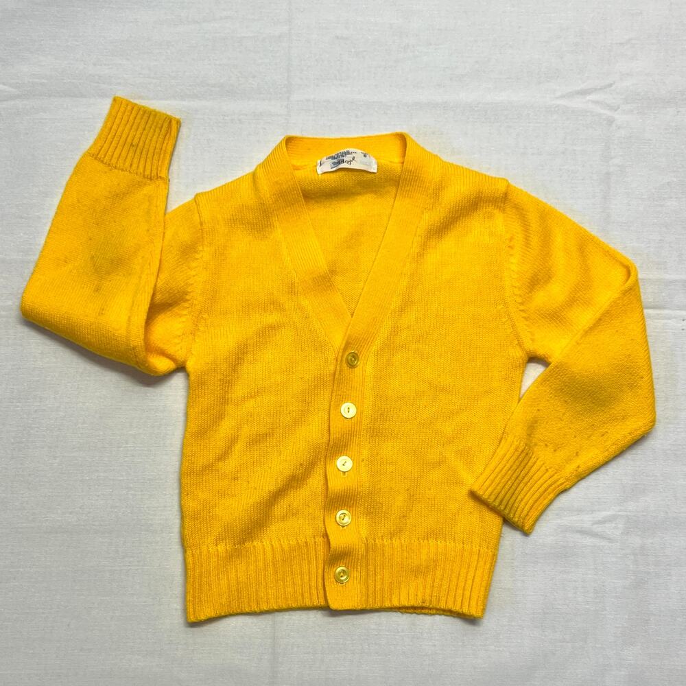 Vintage kids yellow knit button up sweater size 7/8
